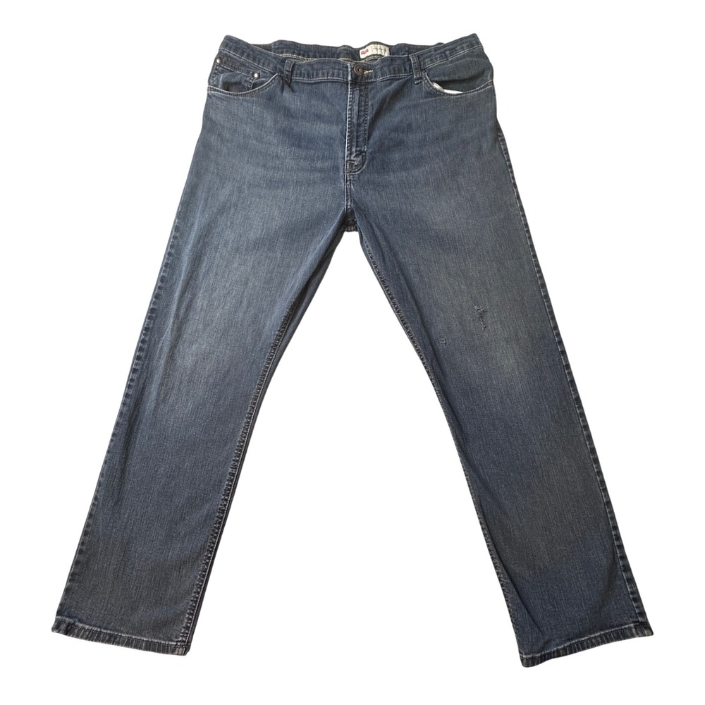 Wrangler Jeans Mens 39x28 Blue Straight Fit Stretch Denim Distressed Casual